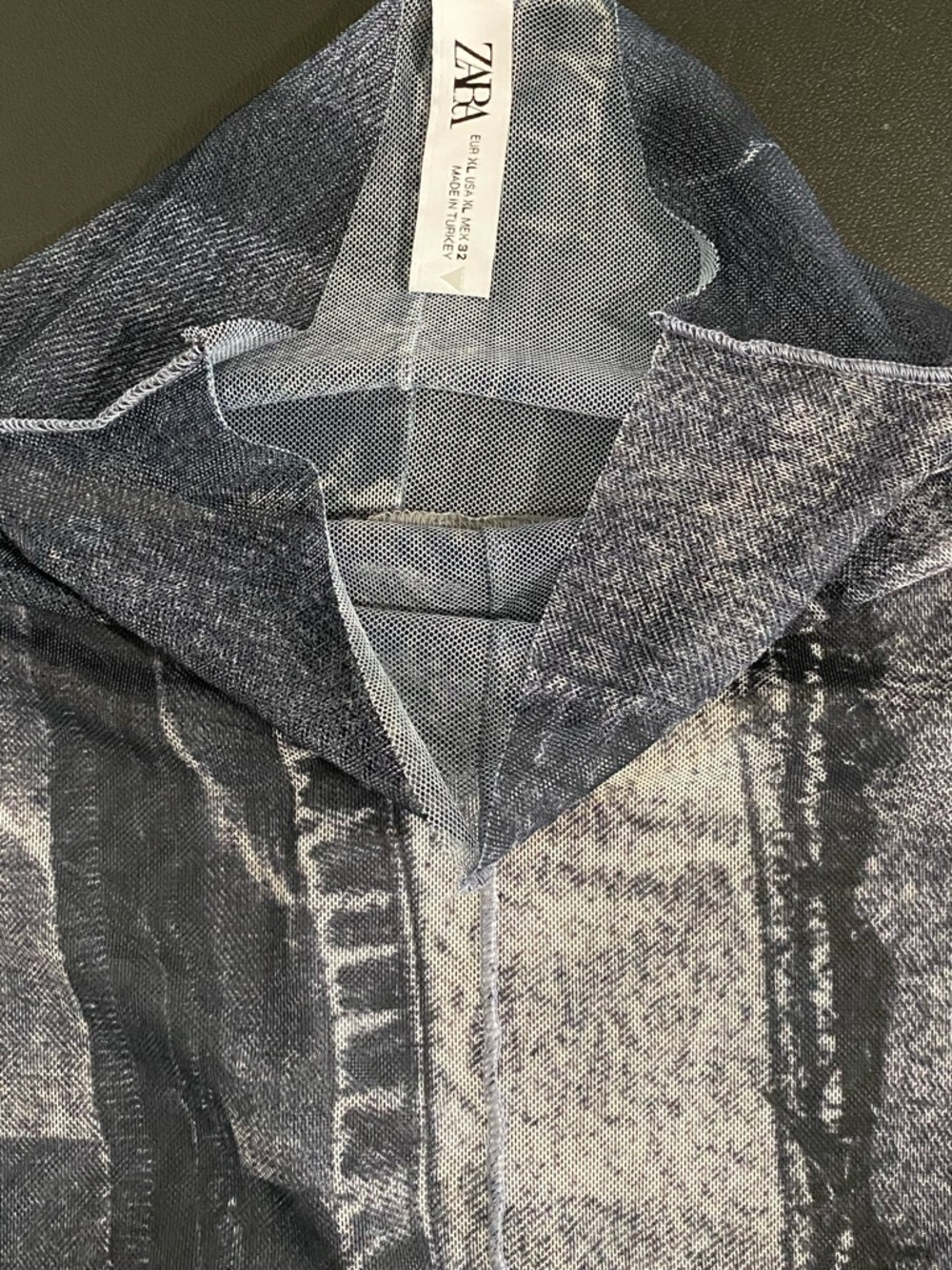 Zara Patchwork Tulle Mesh Sheer Midi Maxi Dress Gray Blue Denim Look Size XL - Picture 12 of 15